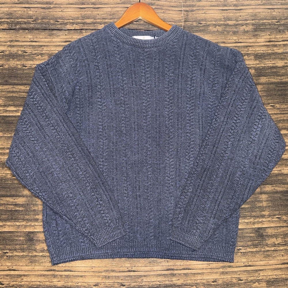 Vintage Bill Blass Navy Blue Cable Knit Crewneck Pullover Sweater Size Medium